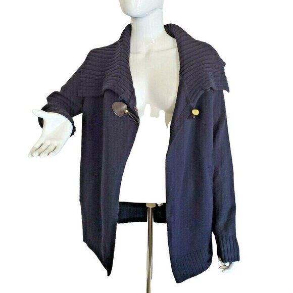 Michael Kors Navy Knit Cardigan Wrap Size S Wool Blend Long Sleeve Shawl Collar - Picture 5 of 9